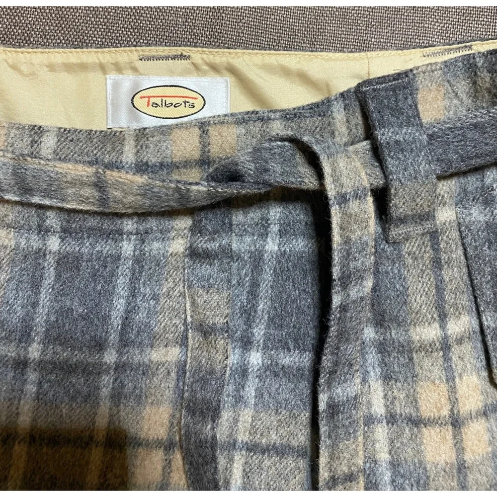 Talbots‎ Plaid Wool Blend Belted Knee Length Skirt Women Size 4 Gray Beige